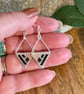 Lightweight geometric beadwork earrings in silver, black and deep raspberry  - Image 3
