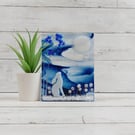 Moon Gazing Hare Tealight Holder, Unique Handmade Fused Glass Gift