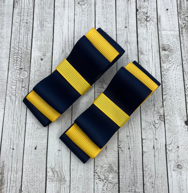 Navy and Yellow Gold 3 inch Straight Bows on Clips (pair)