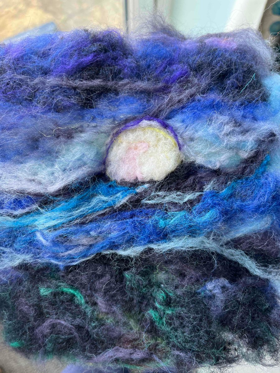 Peaceful beach - SmallArt Wool small painting needle felt wall art