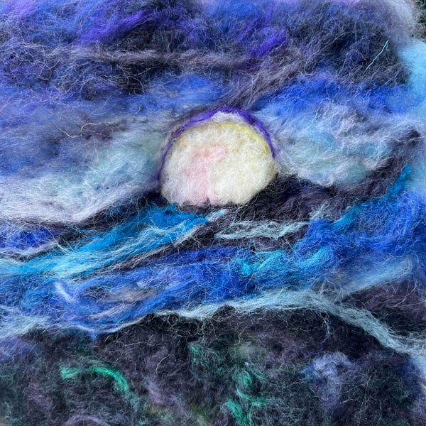 Peaceful beach - SmallArt Wool small painting needle felt wall art