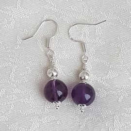 Gorgeous Gem of Fire Amethyst and Silver Bead Earrings 