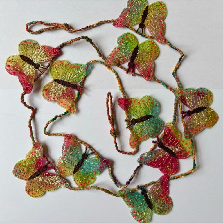Tropical Rainbow Butterfly Embroidered Christmas Tree Garland Bunting Decor