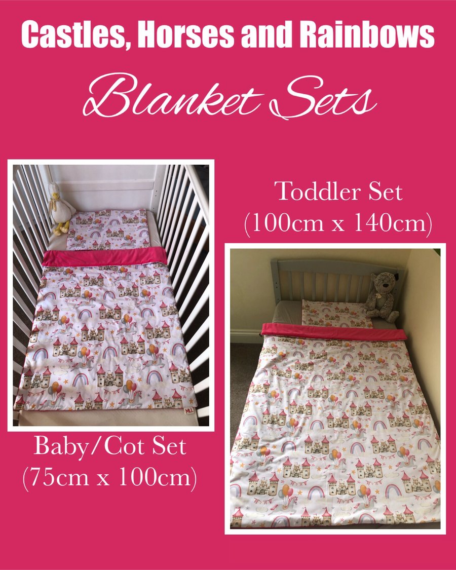 Castles, Horses & Rainbows with Pink Baby & Toddler Blanket Sets