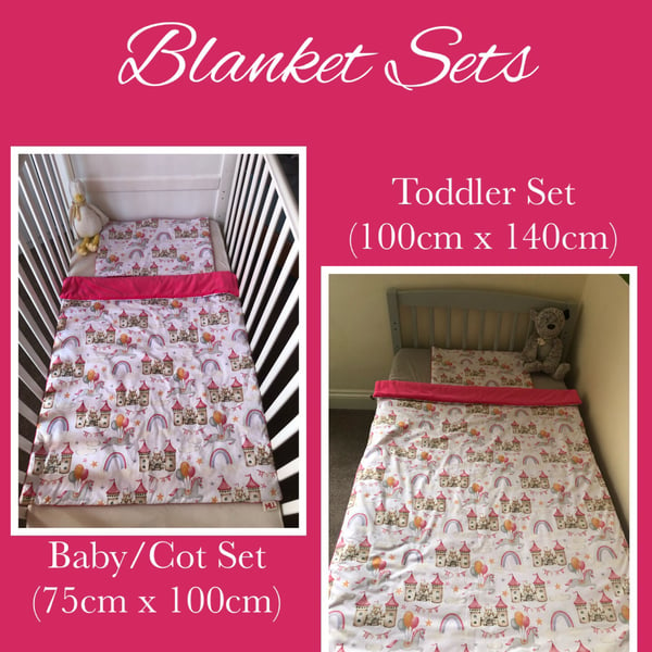 Castles, Horses & Rainbows with Pink Baby & Toddler Blanket Sets