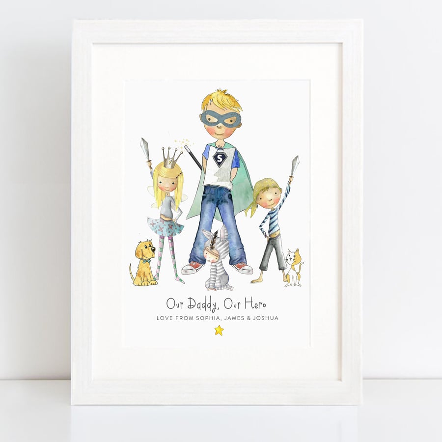 Super Hero Dad - Watercolour art print - you choose!