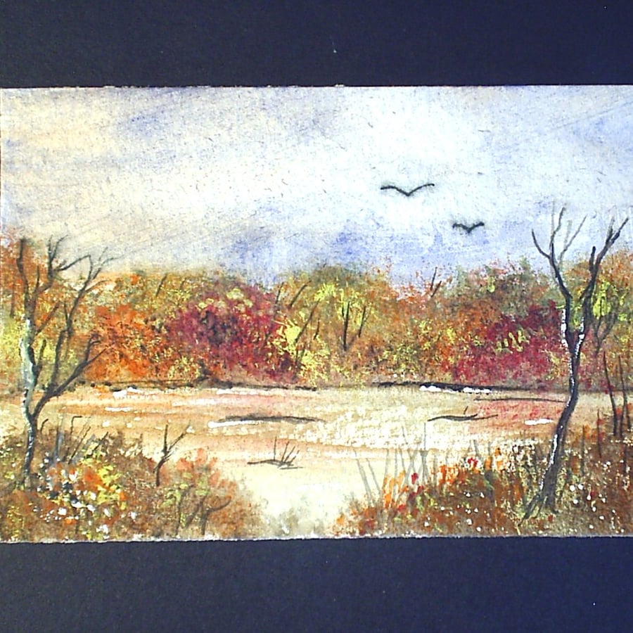 aceo SFA original miniature watercolour painting landscape lake