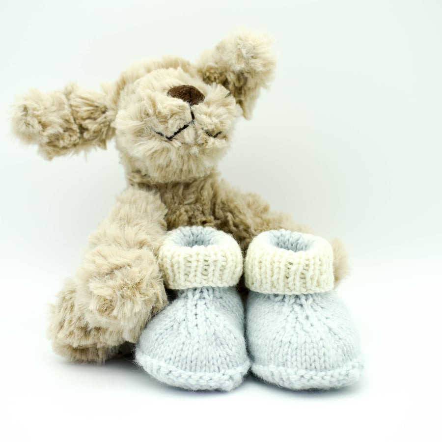 Hand Knitted Baby Booties Newborn Baby -  Blue and White