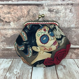 Day of the Dead gothic frame coin purse with kiss clasp