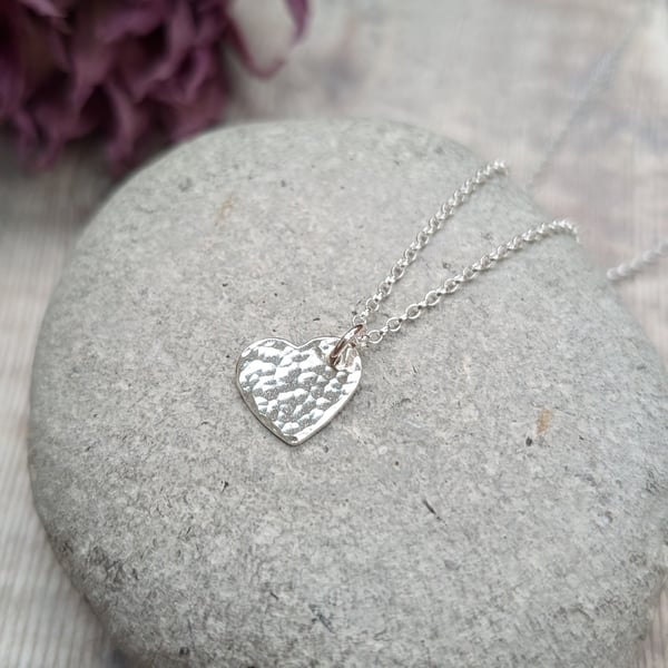 Sterling Silver Small Hammered Heart Necklace - JBJ2018