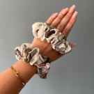 2 100% pure silk crepe de chine scrunchies. Bespoke digitally printed design