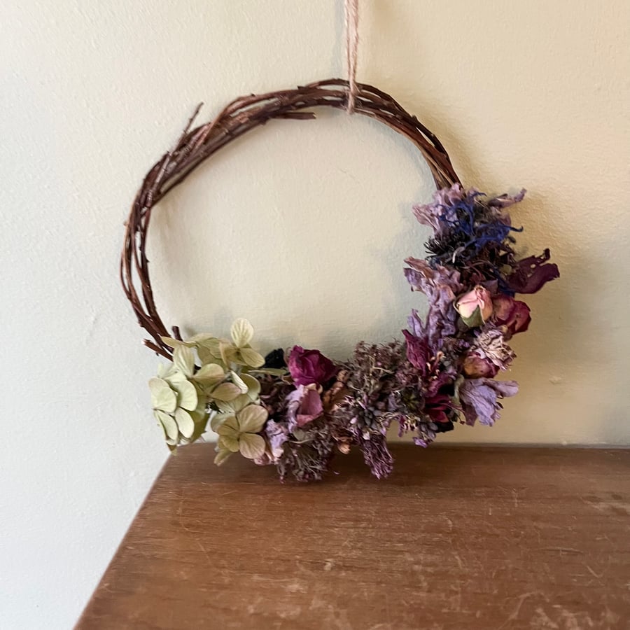 Dried Flower and Foliage Wreath Decoration. 15cm Wide. 