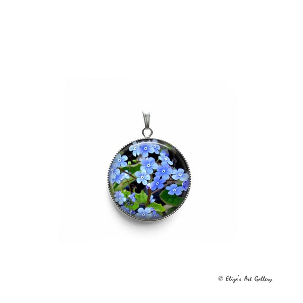 Silver Plated Forget Me Not Flower Photo Pendant