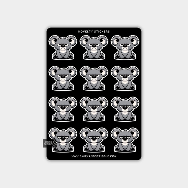 Funny Vinyl Sticker Sheet For Adults - Grumpy Koala
