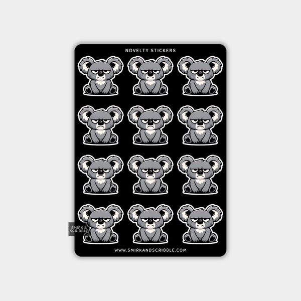 Funny Vinyl Sticker Sheet For Adults - Grumpy Koala