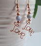 Blue Crackled Agate & Copper Dangle LOVE Earrings Gift Crystal Jewellery Jewelry - Image 10