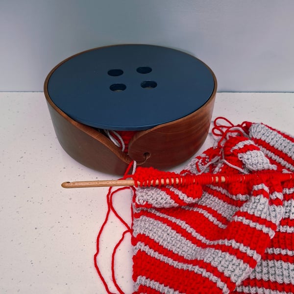Hand-turned wooden yarn bowl with lid - large