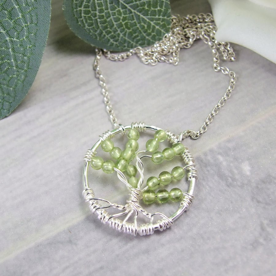 Tree of Life Pendant. Sterling Silver and Peridot Necklace