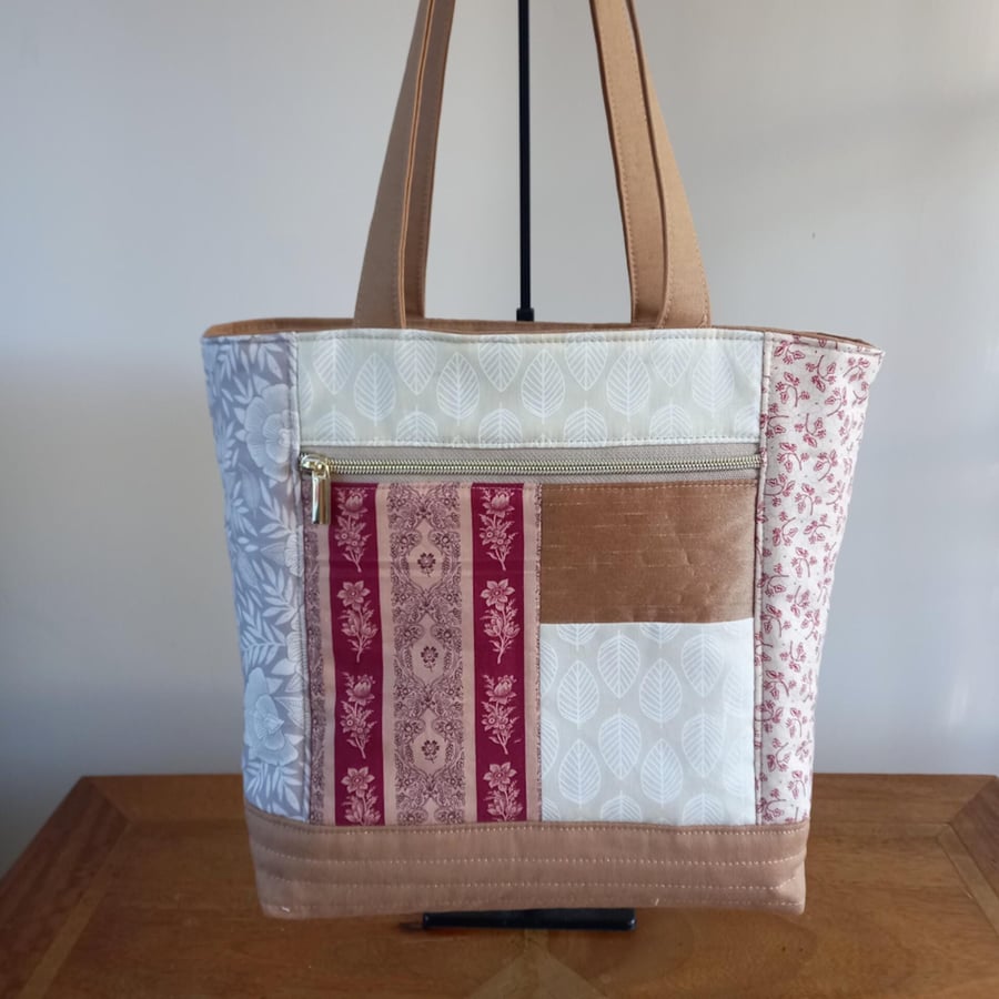 Cream, Beige and Gold Patchwork Tote Bag