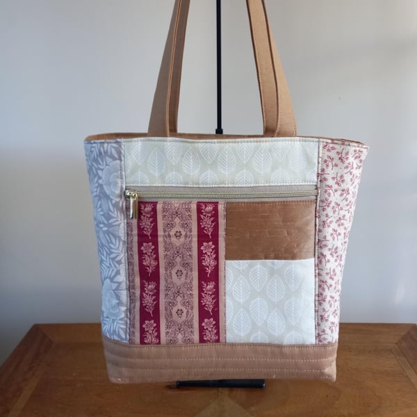 Cream, Beige and Gold Patchwork Tote Bag
