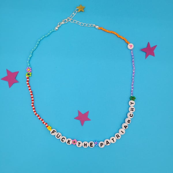 'FUCK THE PATRIARCHY' beaded necklace 