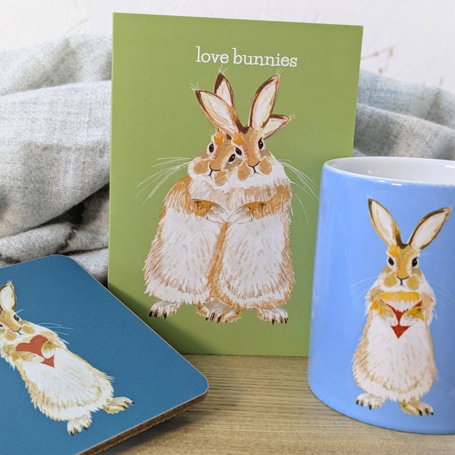 Valentine gift set Mug Coaster Card Hare Bunny