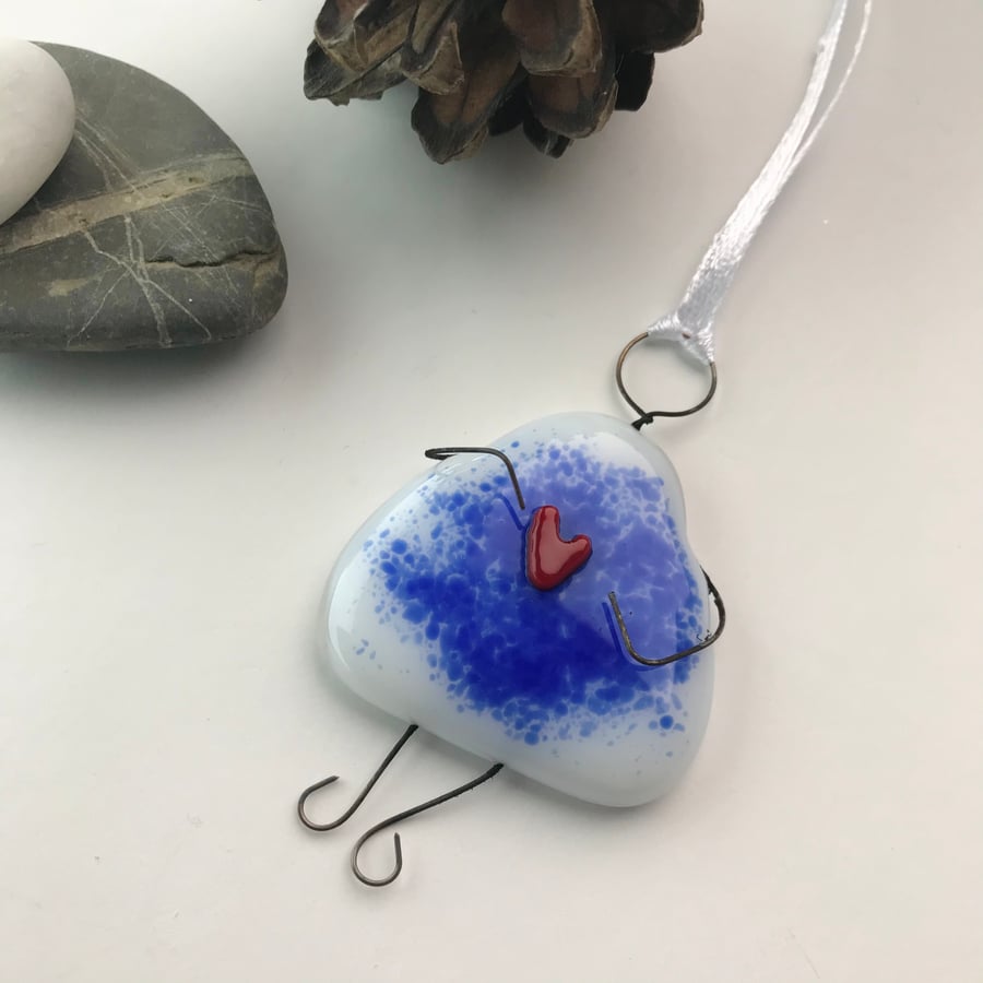 Fused glass girl, hug, heart, gift for friend