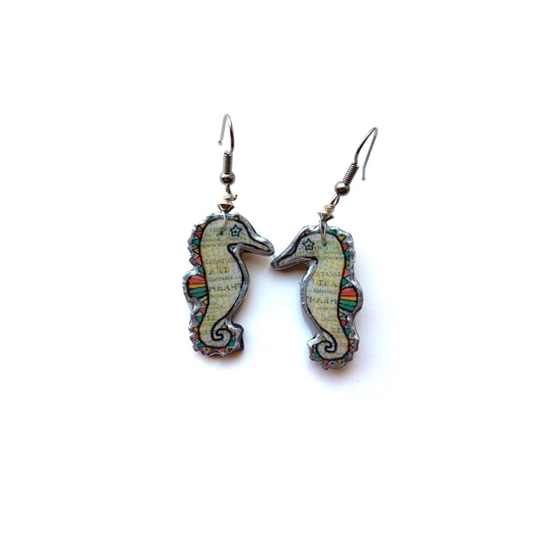 Whimsical wonderful Rainbow Seahorse Resin Earrings by EllyMental