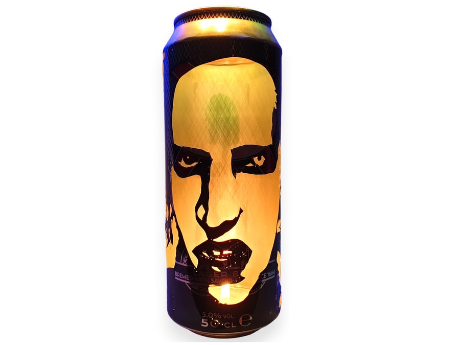 Marilyn Manson Beer Can Lantern: Industrial Goth Metal Pop Art Lamp - Unique Gif
