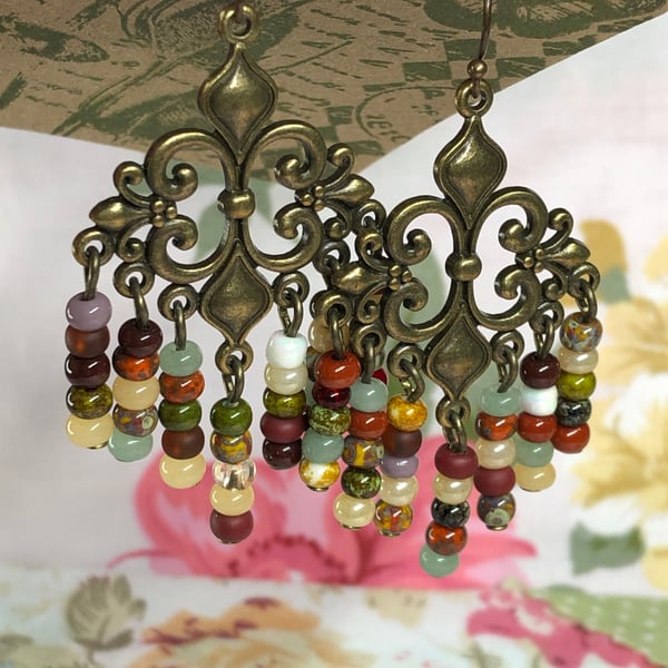 Rainbow glass chandelier earrings 