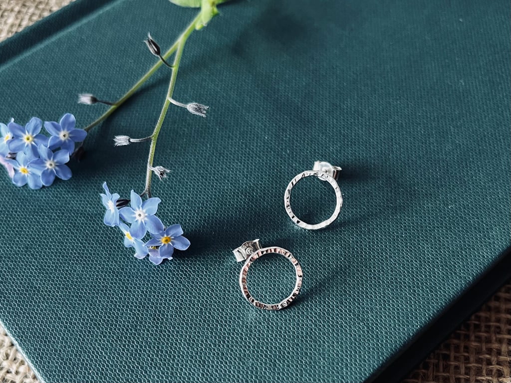 Large Sterling Silver Hammered Circle Stud Earrings
