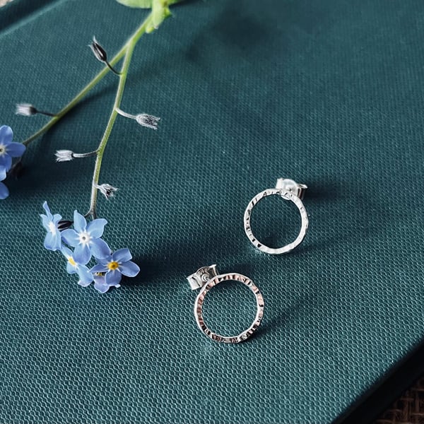 Large Sterling Silver Hammered Circle Stud Earrings