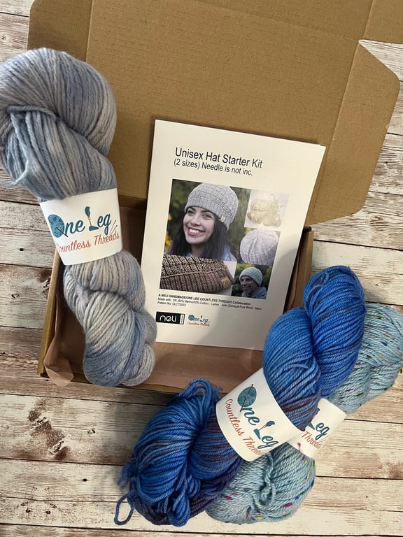 Hat knitting kit with one skein of hand dyed yarn