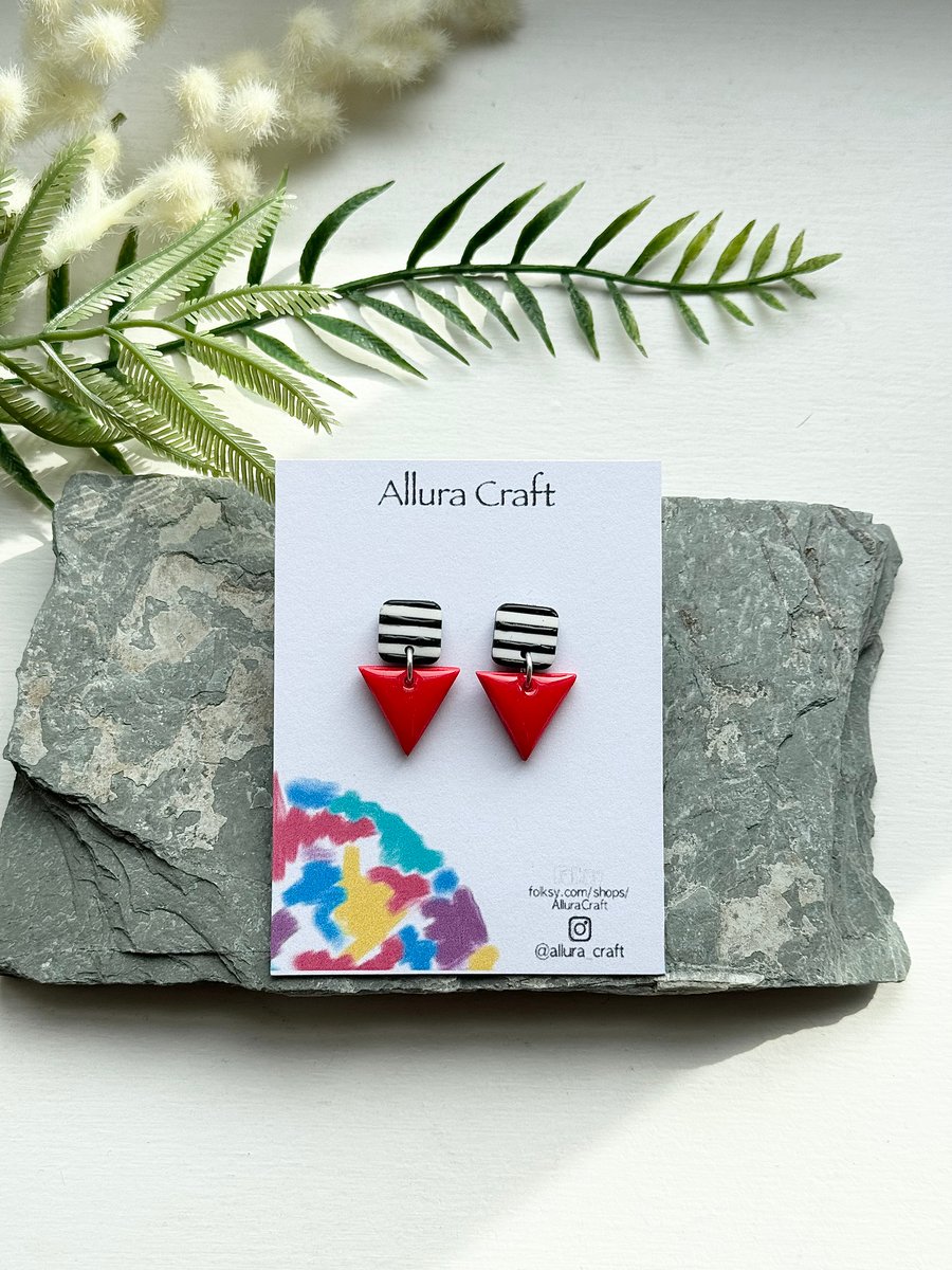 Jazzy Stripes & Red Triangle Earrings 