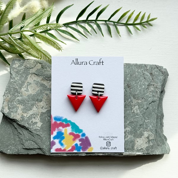 Jazzy Stripes & Red Triangle Earrings 
