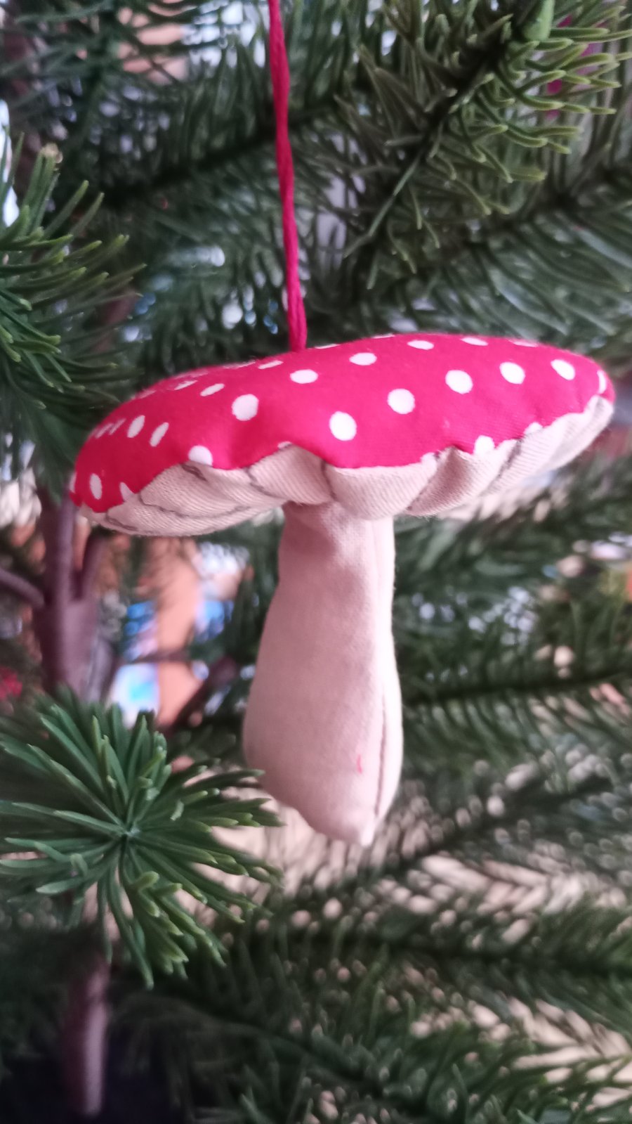 Fabric toadstool, hanging decoration 