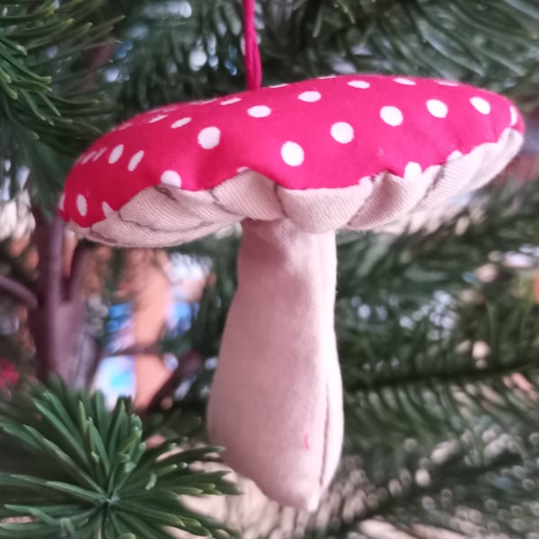 Fabric toadstool, hanging decoration 