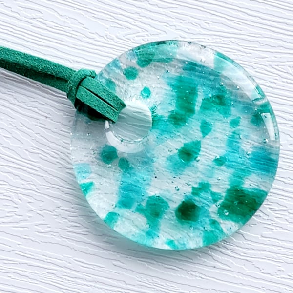Fused Glass Pendant on Soft Suede