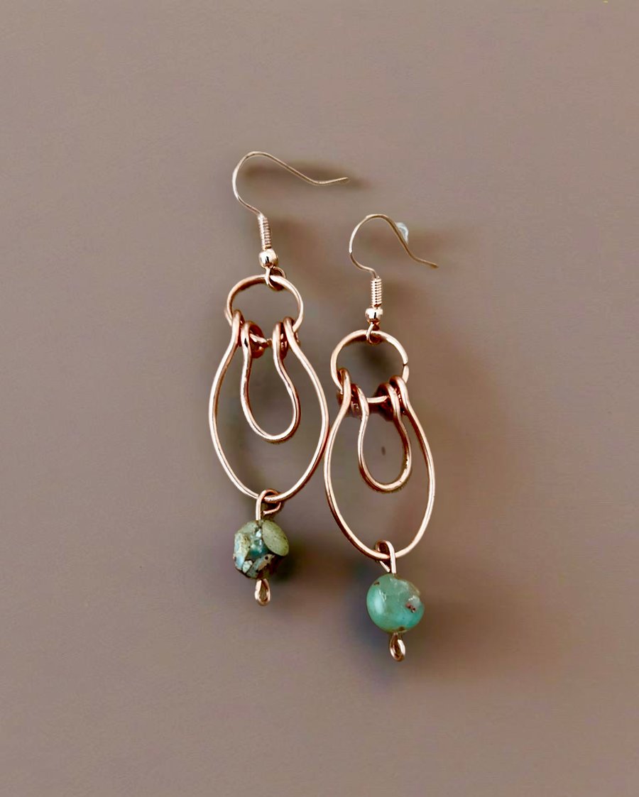 Copper Earrings Featuring a Rare Shoushan Stone Bead - Perfect Gift