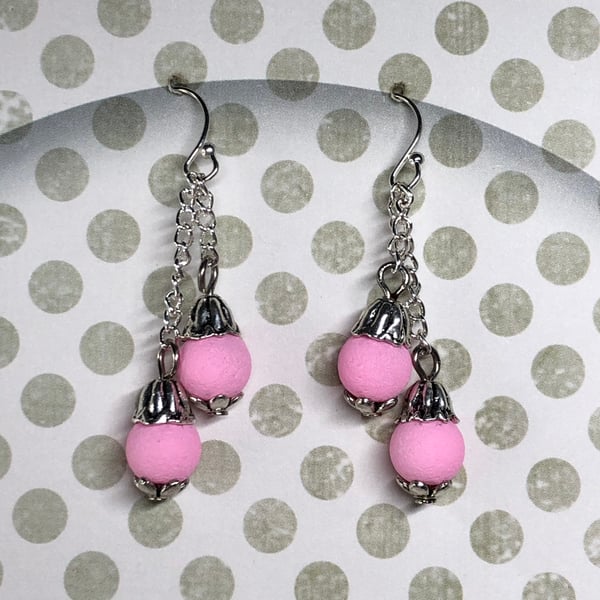 Pink lava stone chain dangle earrings