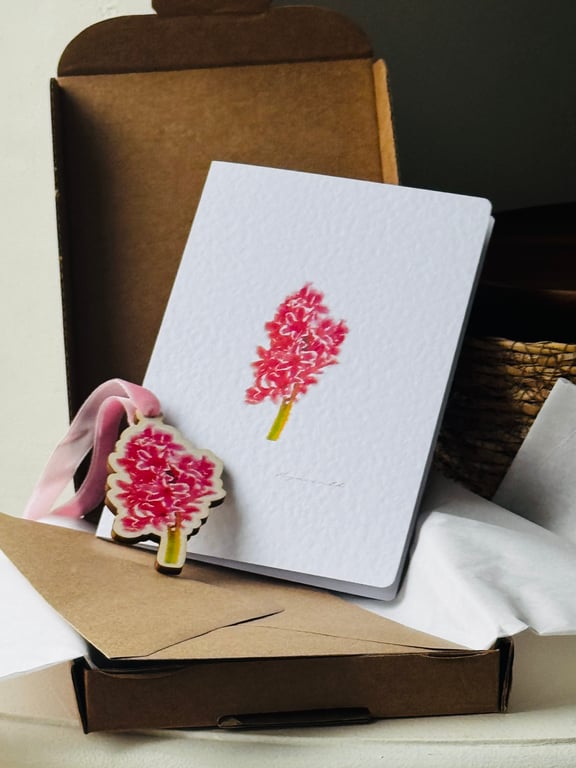 Hyacinth wooden ornament and Matching Greeting Card Gift Set 
