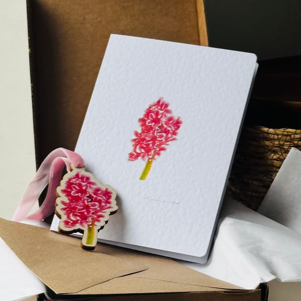 Hyacinth wooden ornament and Matching Greeting Card Gift Set 