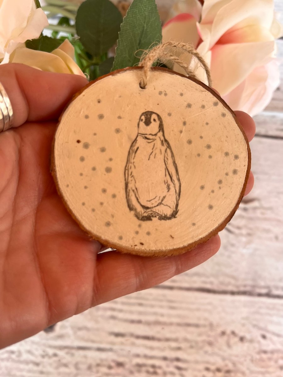 Log slice Christmas decoration hanging wood slice decoupaged 