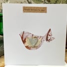 Mothers day card, hand made with attached ceramic Love heart on bird 