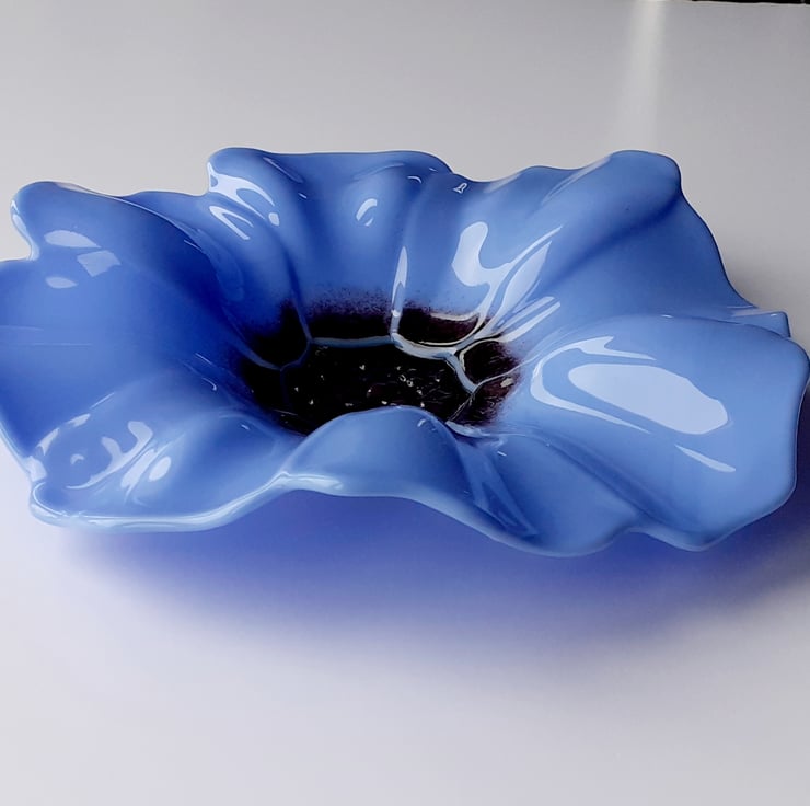 Fused glass decorative floral display dish, blue Folksy
