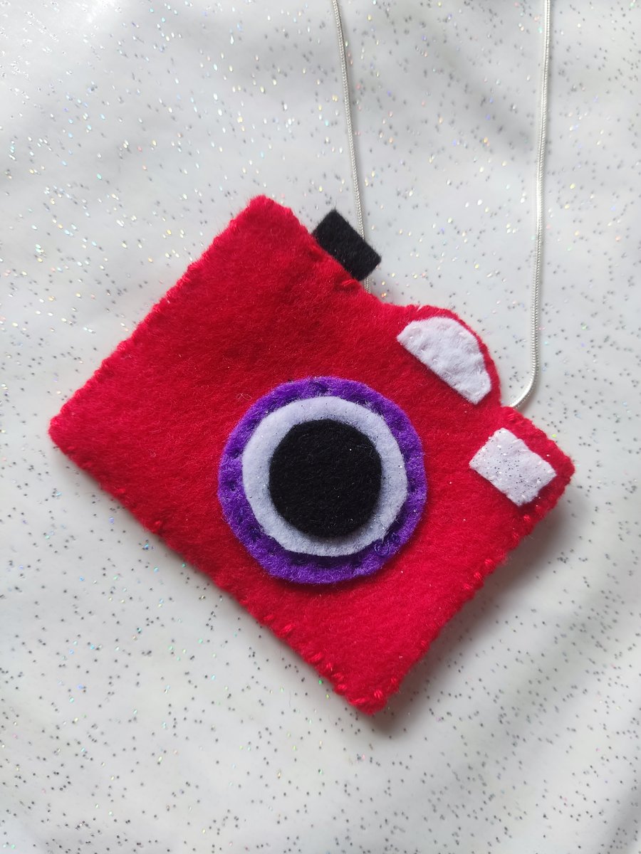 Handmade bold felt camera necklace