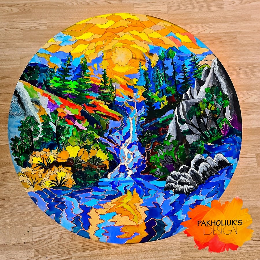 stained-glass coffe table diameter 66cm height 55