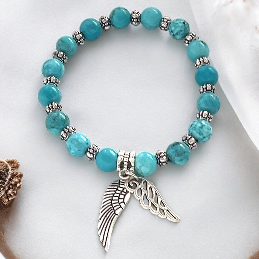 Turquoise Gemstone Beaded Charm Bracelet 
