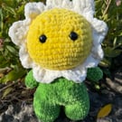 Handmade Crochet Daisy Plushie Flower Friend: Soft Chenille Yarn