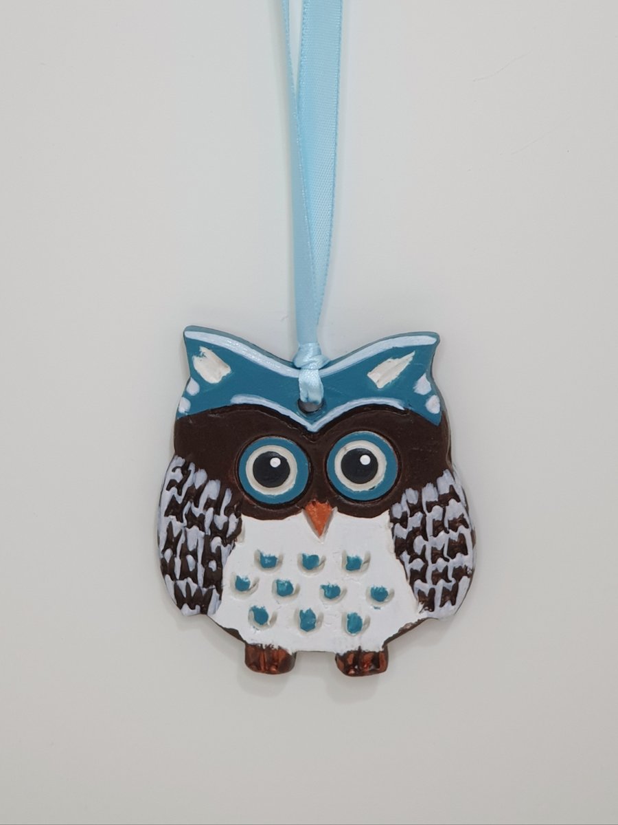 Owl, clay hanging decoration, gift for an owl lover 